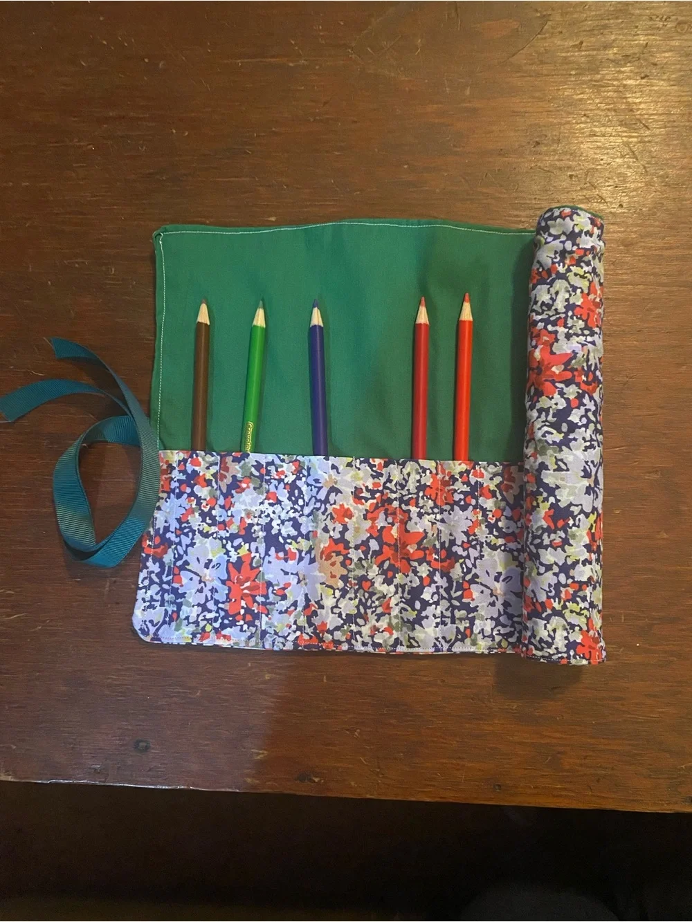 Handmade Floral Pencil Roll-Up Case